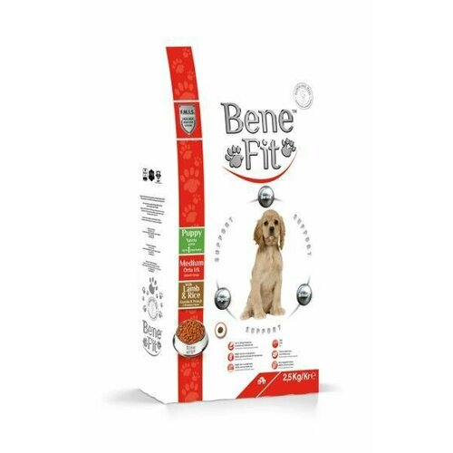 BeneFIT Корм для щенков Puppy Medium with Lamb & Rice, гранулы, ягненок, рис, 2500 г