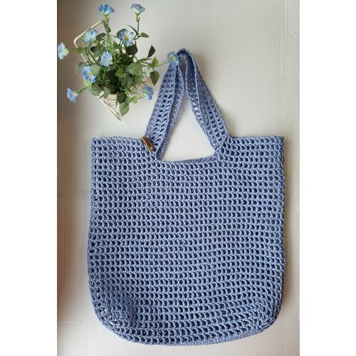 фото Сумка шоппер , фактура вязаная, голубой нет бренда