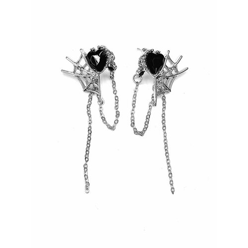 Серьги , черный, серебряный
