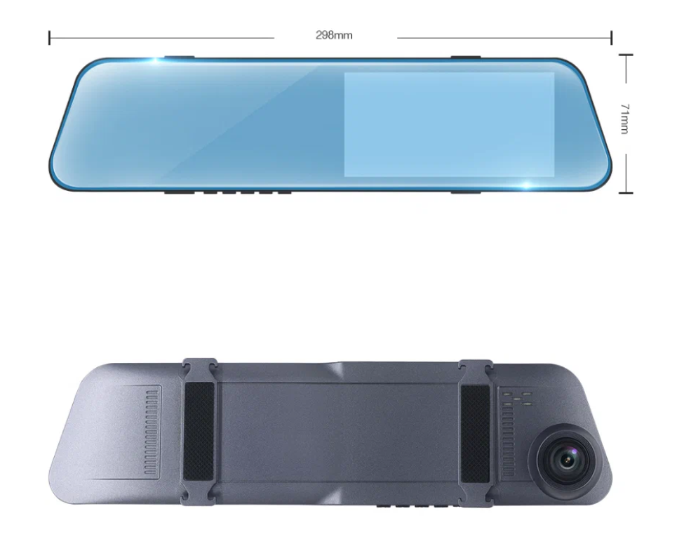 Автомобильный видеорегистратор "Full HD" с зеркалом заднего вида и двумя камерами / Сенсорный дисплей / G-сенсор