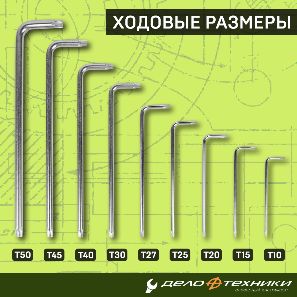 Набор длинных ключей Дело Техники (crv, TORX, 9 шт, с отверстием, вес 0.46 кг, г-образные) - фото №9