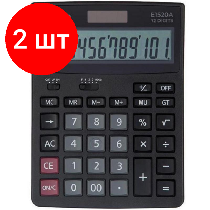 Комплект 2 штук, Калькулятор настольный полноразм. Комус KF-444.12-р, дв. пит,183x135мм, черн