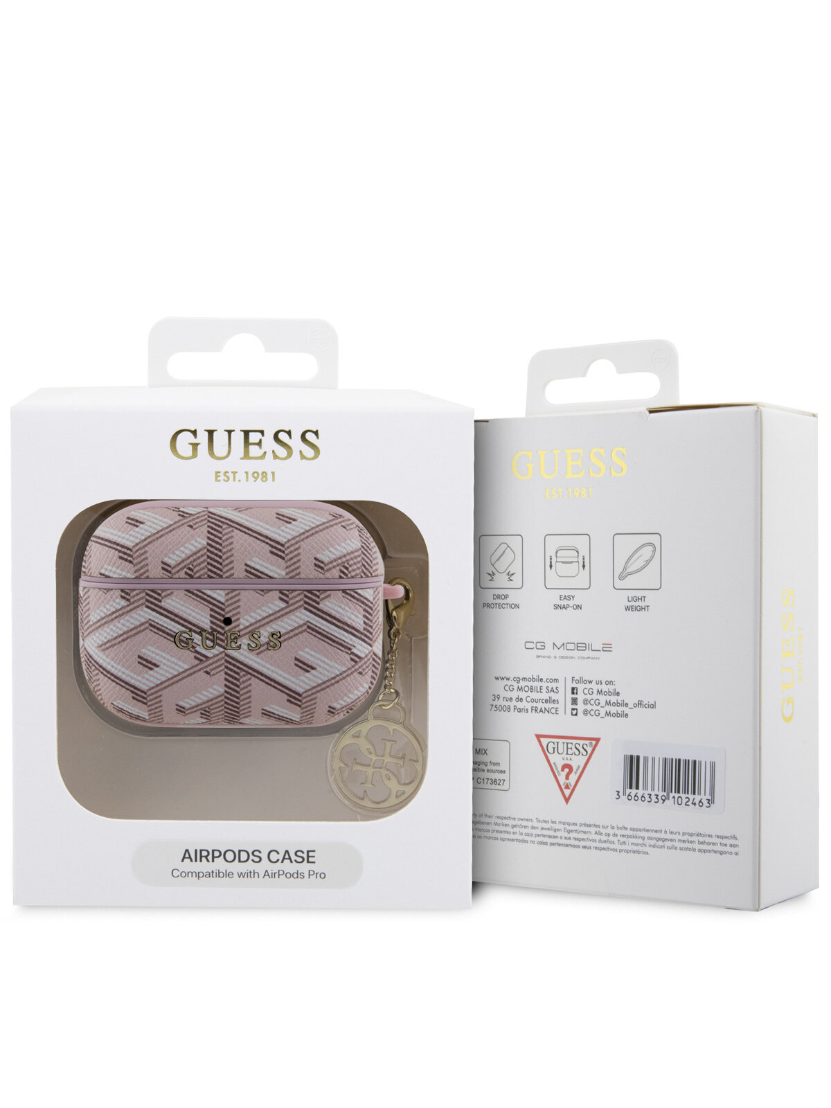 Guess для Airpods Pro чехол PU leather G CUBE with metal logo and Charm Pink