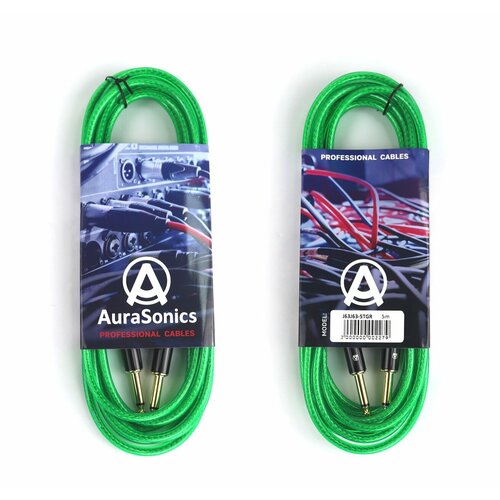 AuraSonics J63J63-5TGR гитарный кабель Jack TS 6.3мм Jack TS 6.3мм 5м, прозрачный зеленый кабель гитарный 5м esp ec c 26