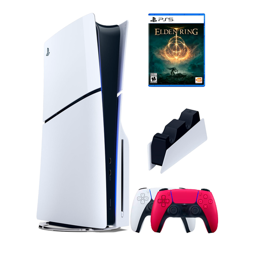 PS5 (ПС5) Игровая приставка Sony PlayStation 5 Slim disc + 2-й геймпад (красный )+ зарядное +ElderRing