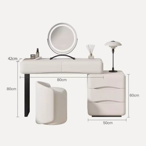 Изображение товара Туалетный столик Milton (Молочный / стол + тумба + зеркало + пуф / 80 см)
