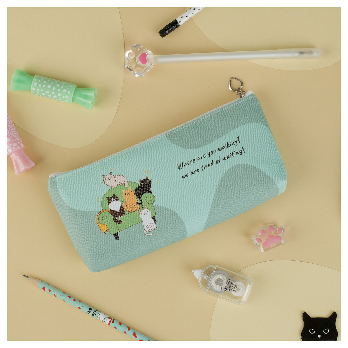 3 шт. Пенал мягкий 200*85*30 MESHU "Cats", искусственная кожа