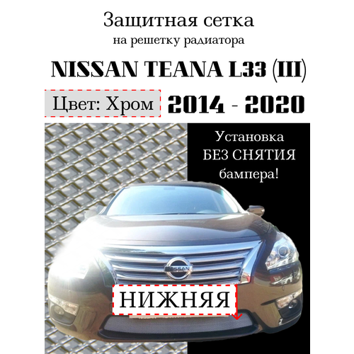 Защита радиатора (защитная сетка) Nissan Teana L33 2014-> хромированная