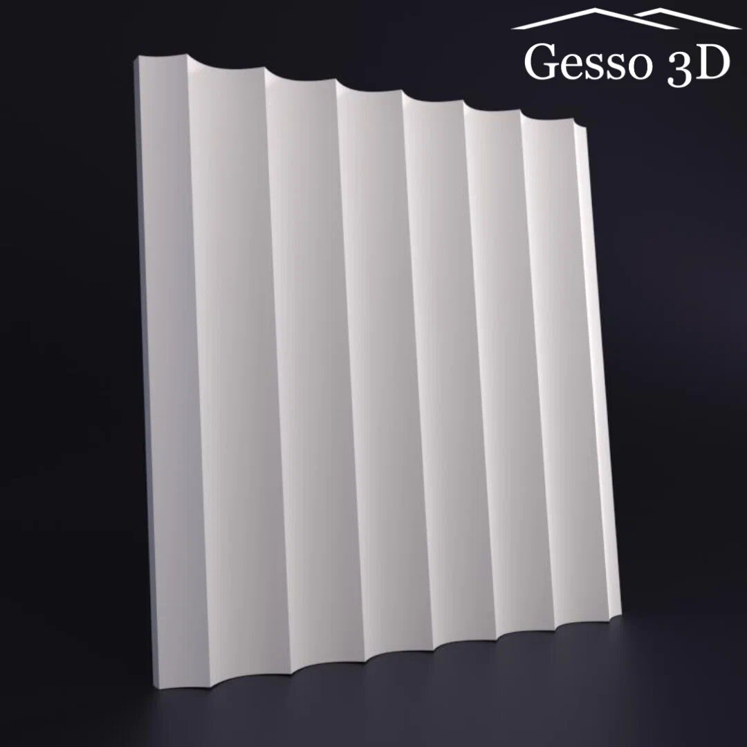 Гипсовая панель Gesso 3D "Волна продольная мелкая" 500х500х20 мм, Упаковка 20 шт, 5 м2