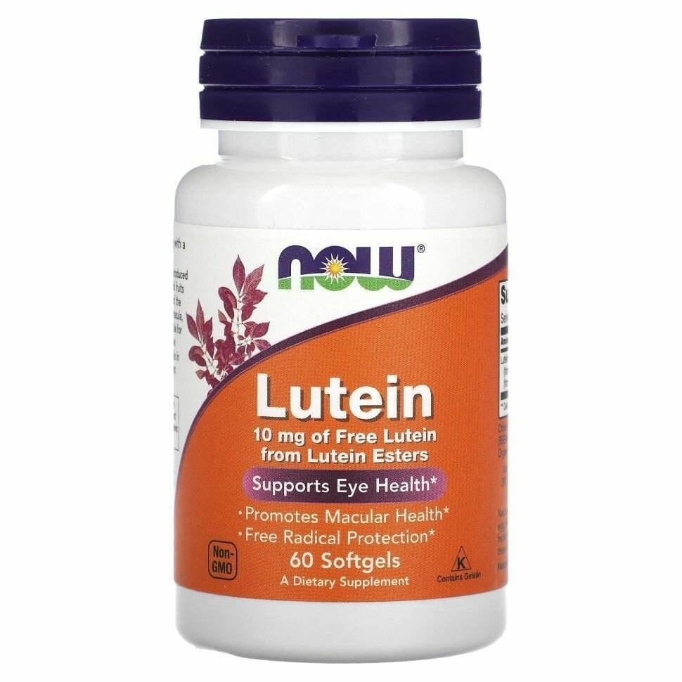 Лютеин NOW Lutein, 10 mg, 60 капсул