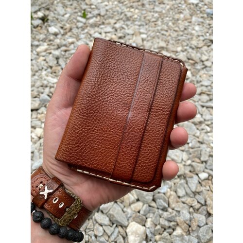 фото Кошелек авторский коричневый кошелек из натуральной итальянской кожи / кожаный кошелек ручной работы / документница, фактура зернистая, бежевый, коричневый создашев игорь