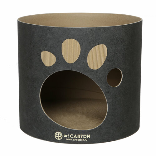 Домик с когтеточкой из картона TOWER диаметр 41 см арткартон для крупных кошек до 6 кг с двумя уровнями и жестким бортиком. Срок службы до 5-ти лет.