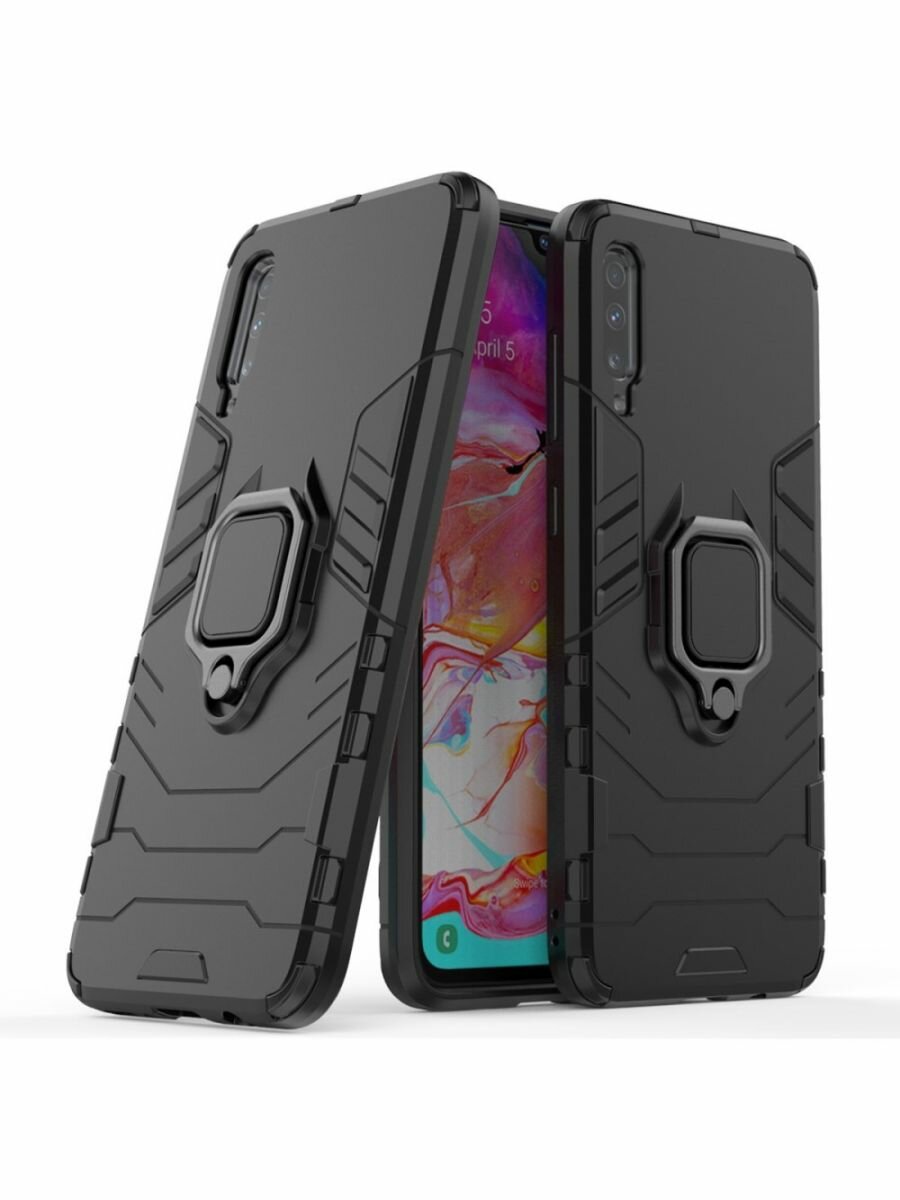 Brodef Ring Противоударный чехол с кольцом для Samsung Galaxy A70 черный — фото 1