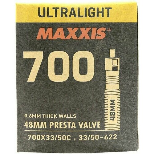 Камера Maxxis Ultralight 700x33/50C Presta 48мм камера maxxis welterweight 27 5x1 75 2 4 48мм presta