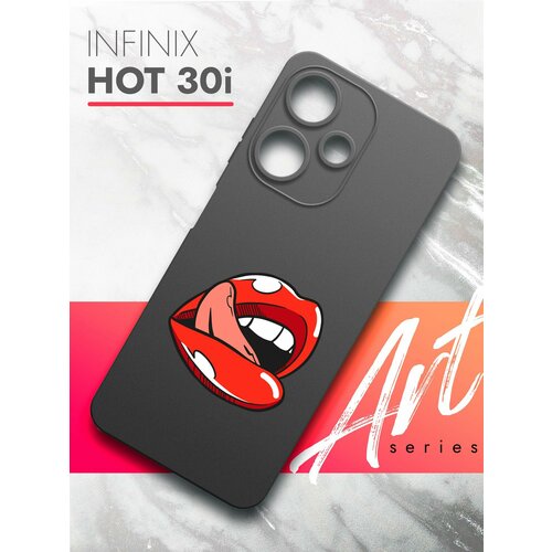 Чехол на Infinix HOT 30i(Инфиникс Хот 30и) черный матовый силиконовый с защитой (бортиком) вокруг камер, Brozo (принт) Губы чехол на infinix hot 30i инфиникс хот 30и черный матовый силиконовый с защитой бортиком вокруг камер brozo принт собака с тату