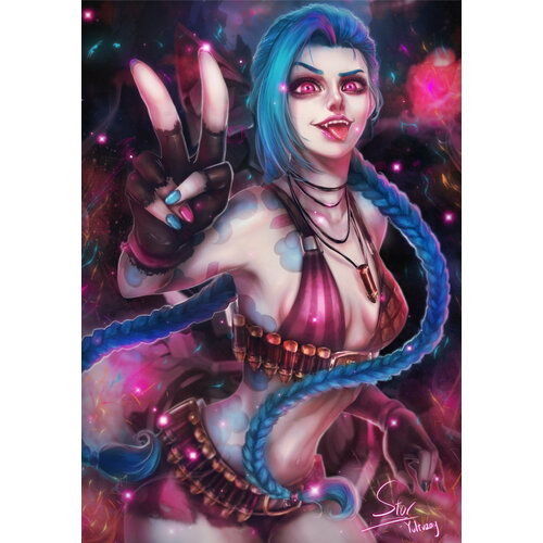 Плакат League Legends. Лига Легенд, Джинкс Jinx на баннере, 8459см. А1