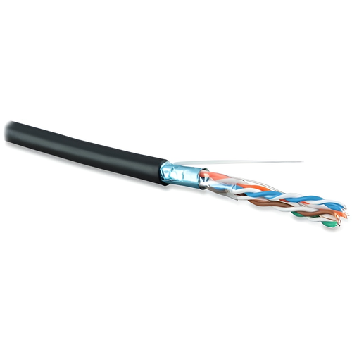 кабель витая пара f utp 5e кат 4 пары hyperline futp4 c5e s24 arm out pe pe bk 24awg 0 51 мм медь одножильный solid внешний pe чёрный цена з Кабель Hyperline Витая пара 500м. Hyperline Тип кабеля FTP Одножильный 24AWG кол-во пар 4 Присутствие троса Экранирование Уличная эксплуатация (outdoor) чёрный FUTP4-C5E-S24-OUT-LSZH-BK-500