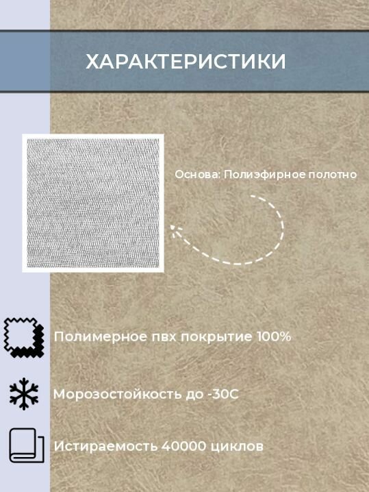 Экокожа, искусственная кожа для рукоделия, мебели, двери, интерьера. Кожзам Отрез 1м, Ширина 1,05м, Плотность: 350 г/кв. м. Цвет: Бежевый.