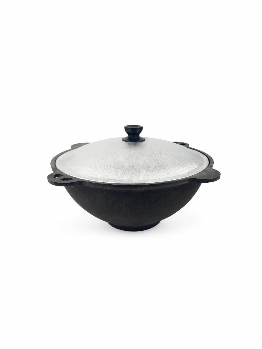 фото Чугунный казан BARAKA с крыш. 10л(35см) толщ. стенки 5мм, толщ. дна 5,5мм Плоское дно п. Узбекистан