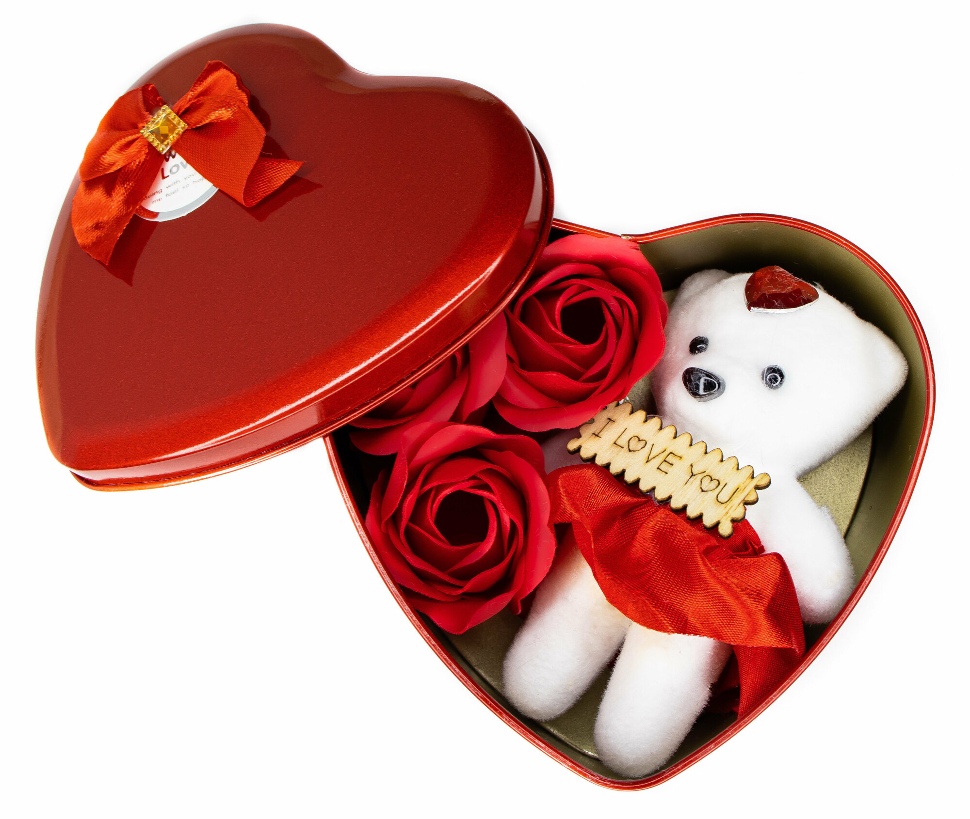 Подарочный набор для женщин букет из мыльных роз и мишка в металлическом сердце подарок на день влюбленных 14 февраля 8 марта девушке подруге маме