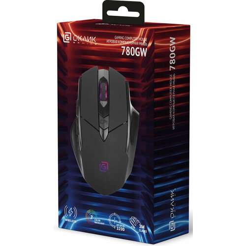 Мышь Оклик 780GW черный оптическая 3200dpi беспроводная USB для ноутбука 6but 107200₽