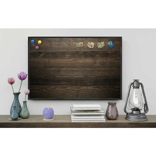 Магнитная настенная доска АртБорд Черное дерево полимерная для хранения магнитов с горизонтальным и вертикальным креплением для дома и офиса в тонком алюминиевом багете 60х40 см 3858₽