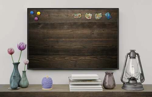 Изображение товара Магнитная настенная доска АртБорд "Черное дерево" полимерная для хранения магнитов, с горизонтальным и вертикальным креплением, для дома и офиса, в тонком алюминиевом багете, 60х40 см