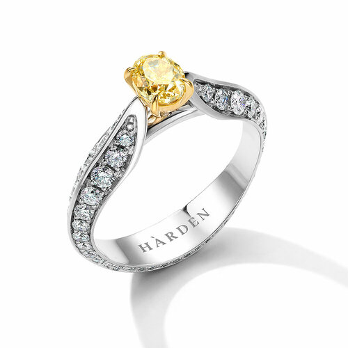 Кольцо Белый Бриллиант Кольцо с желтым бриллиантом, белое золото, 750 проба, родирование, бриллиант, размер 16.5, белый, желтый