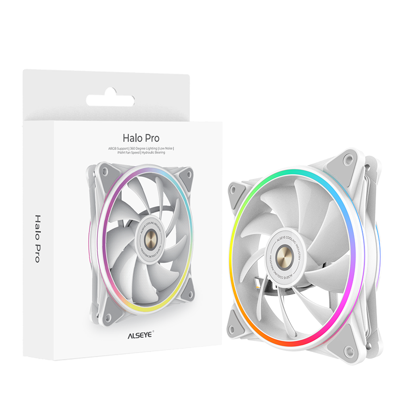 Вентилятор в корпус ALSEYE HALO PRO W FAN 120mm, hydraulic,800-2100rpm, max 51.87CFM, max 26dBA, ARGB. PWM, White, RTL