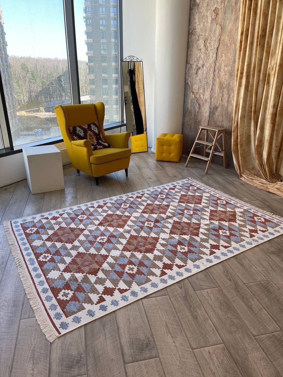Ковёр безворсовый комнатный хлопковый 240×340 см Musafir Home / двусторонний турецкий килим