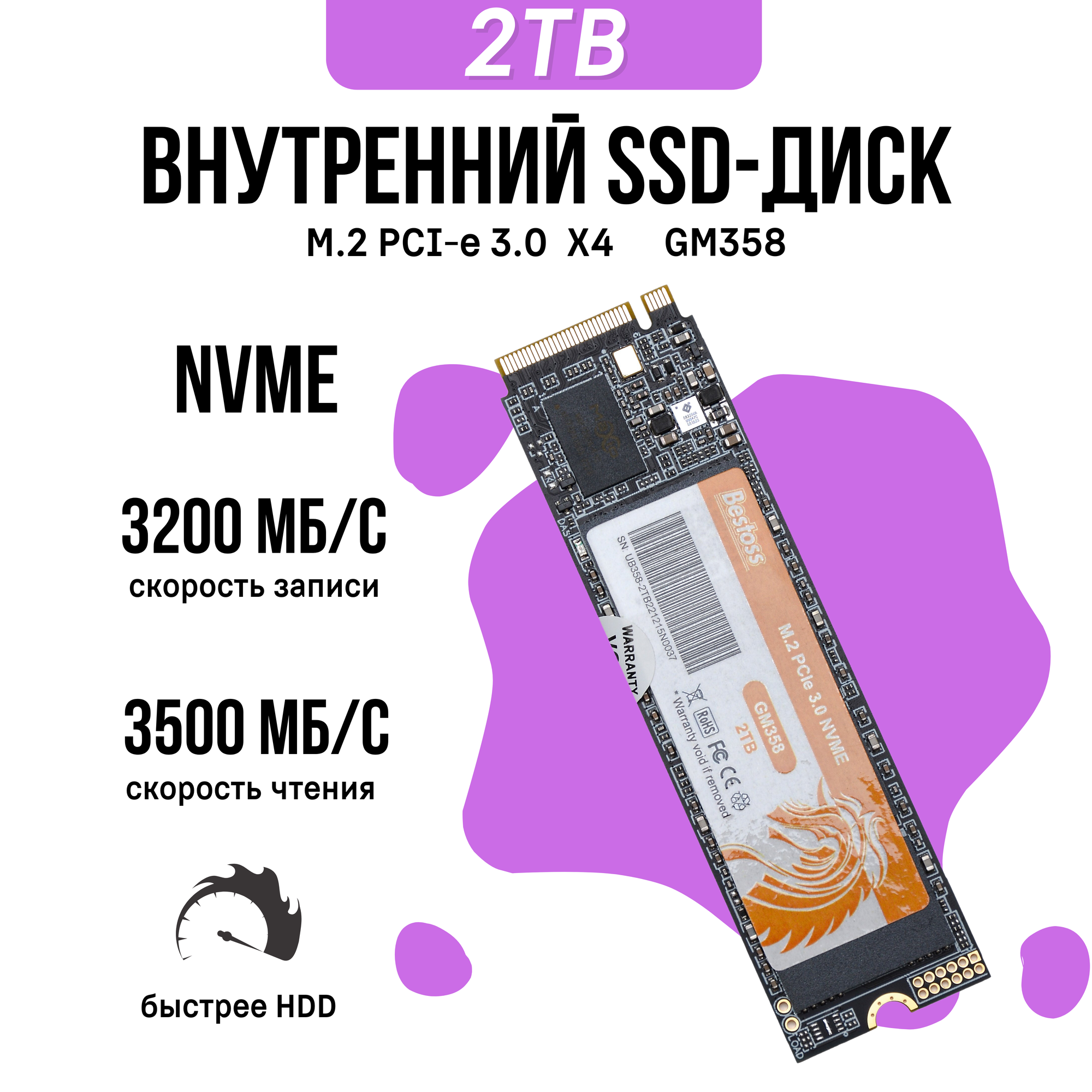 Внутренний SSD диск Bestoss M.2 NVMe, PCIe x3.0 GM358/2 TB