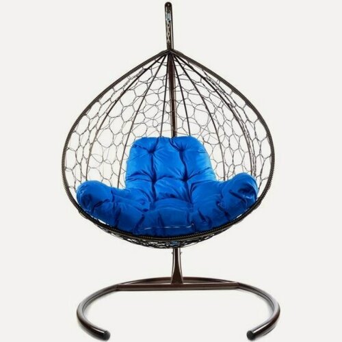 Изображение товара Подвесное кресло кокон M-group XL с ротангом коричневое+синяя подушка