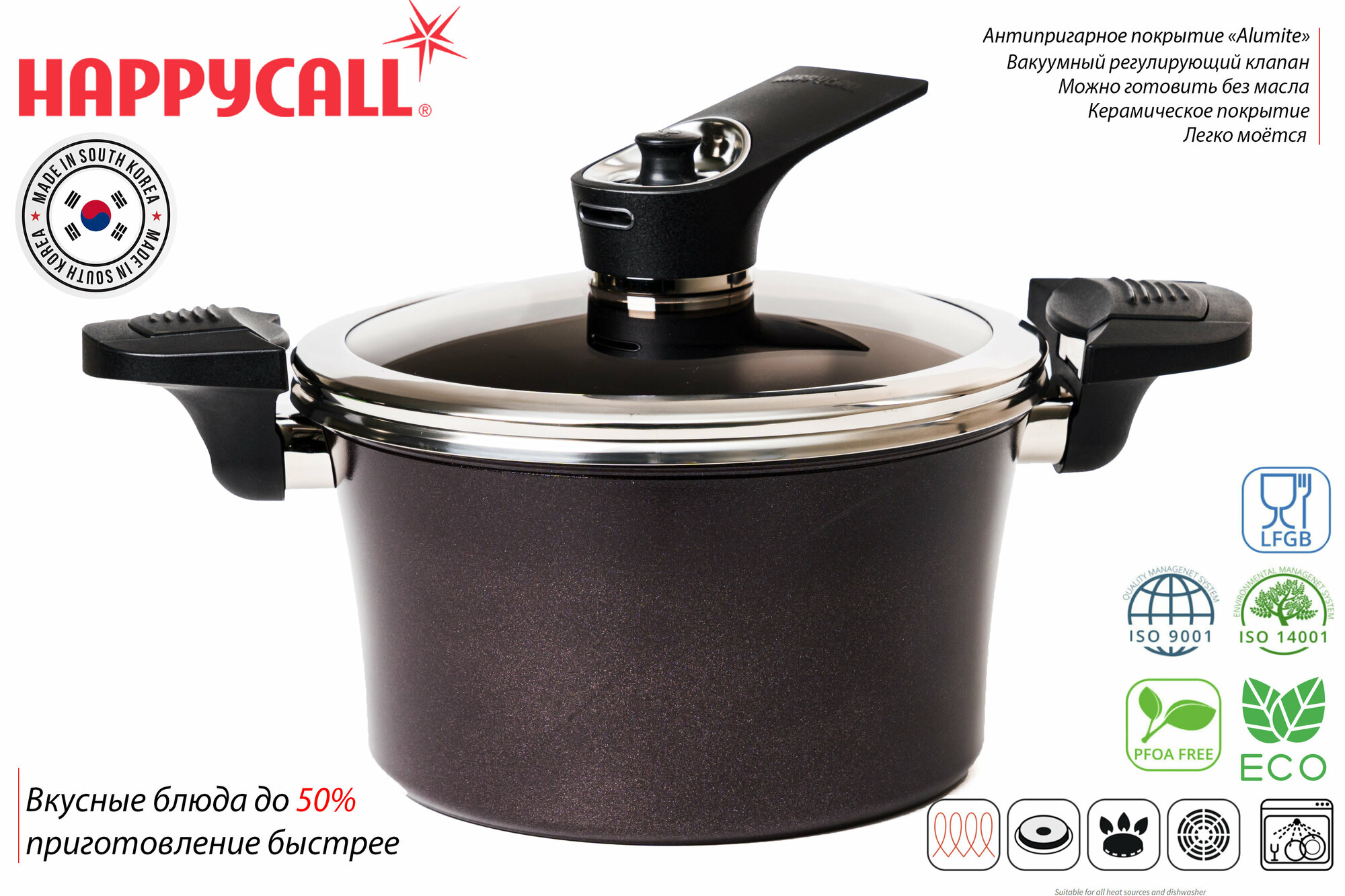 Кастрюля-скороварка Happycall IH Vacuum Pot 20 см 2,8 л