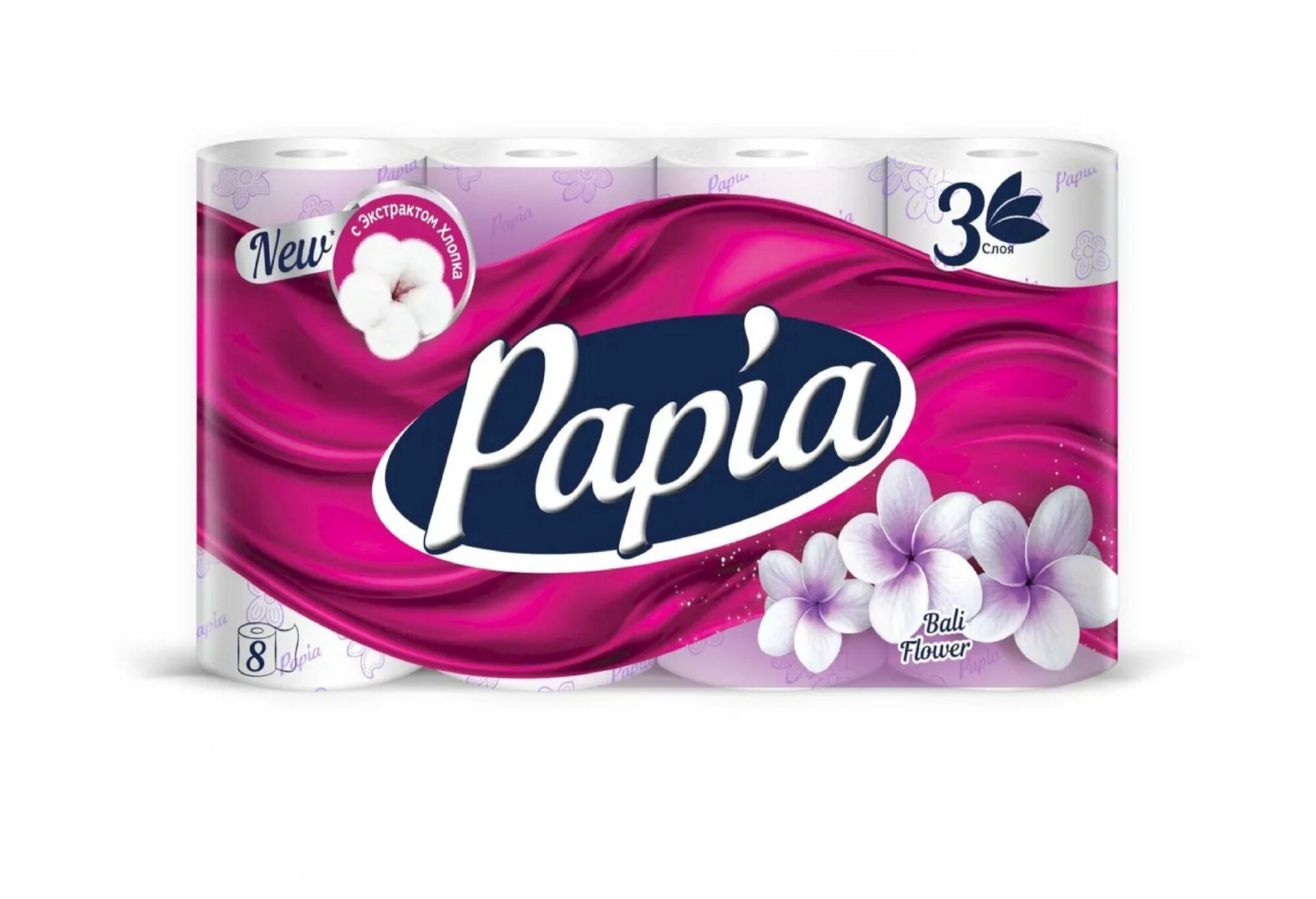 Papia Туалетная бумага Bali Flower белая с рисунком трёхслойная 32 рулона в упаковке
