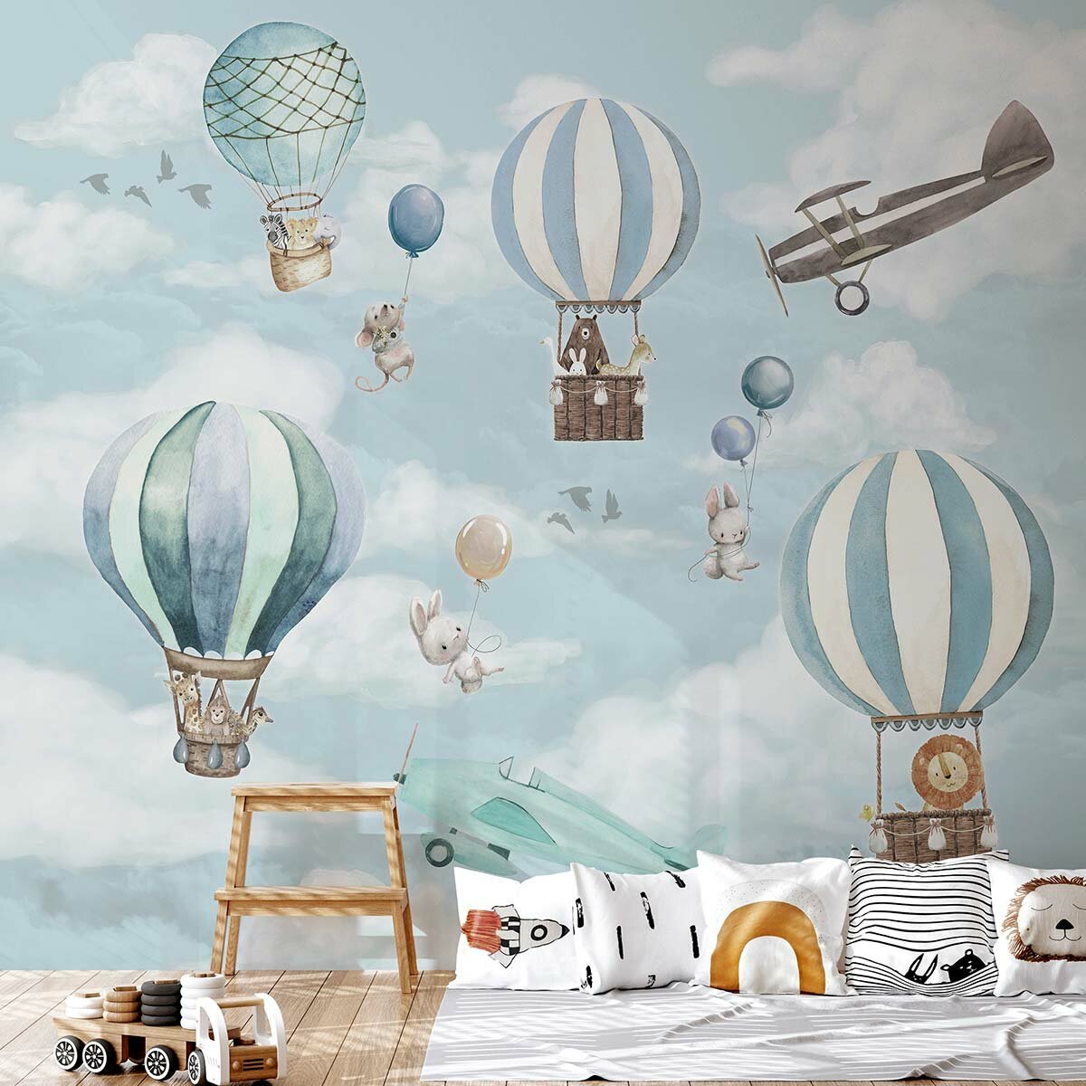Фотообои детские флизелиновые с виниловым покрытием VEROL "Воздушные шары", 300х283 см, моющиеся обои на стену, декор для дома