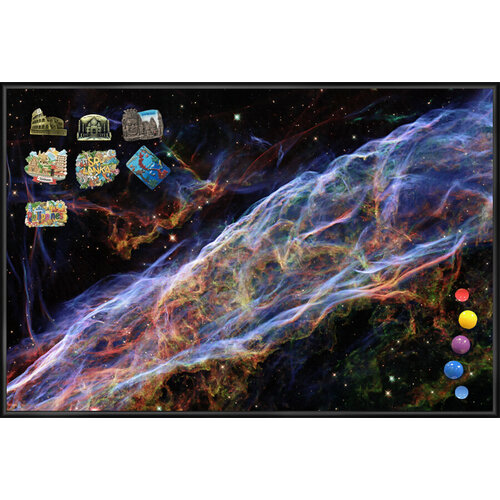 Магнитная доска с матовым полимерным покрытием, для хранения магнитов, для дома и офиса, в тонком алюминиевом багете, АртБорд, Звездная вуаль, 60х40 см, в тонком алюминиевом багете.