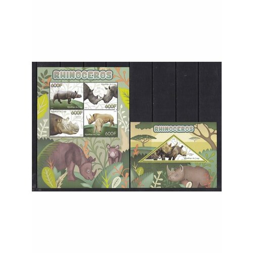 конго обезьяны фауна почтовые марки 2014 лист блок Конго Носороги Фауна Почтовые марки 2014 лист+блок