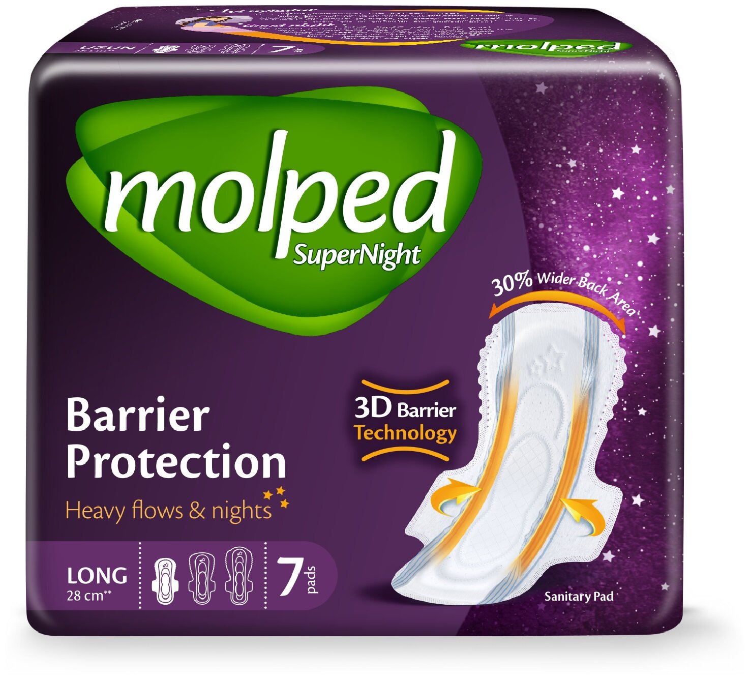 MOLPED прокладки SuperNight Long, 5 капель, 7 штук