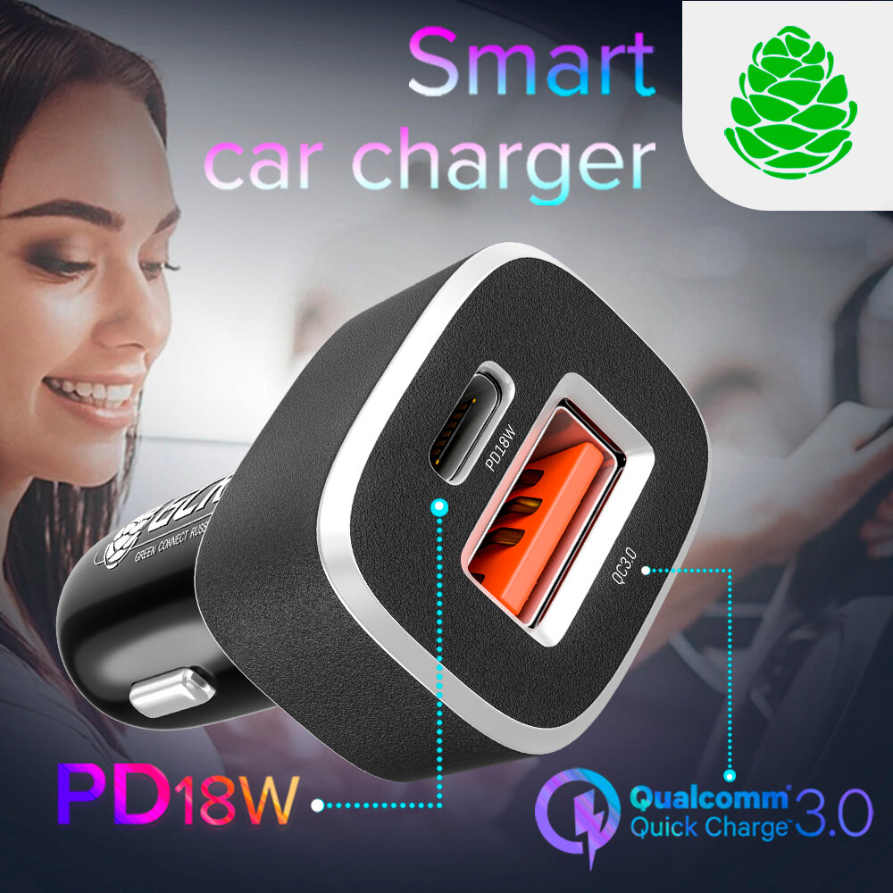 GCR Автомобильное зарядное устройство на 2 USB порта [AF+TypeC], QuckCharge 3.0 + Power Delivery 18W, GCR-52281 Greenconnect 2 USB порта [AF+CF], QuckCharge 3.0 + Power Delivery 18W GCR-52281 - фото №3