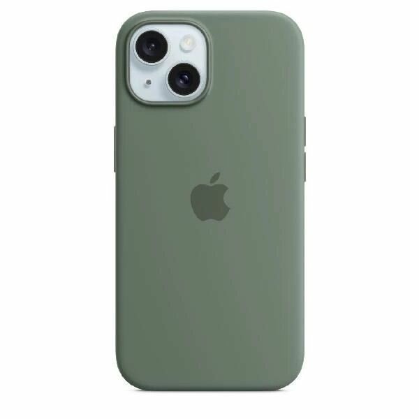 Чехол силиконовый MagSafe для iPhone 15 Cypress с анимацией NFC, Silicone case MagSafe для айфон 15 зелёный