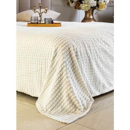 Плед молочный плюшевый в кубик евро 200х220 см