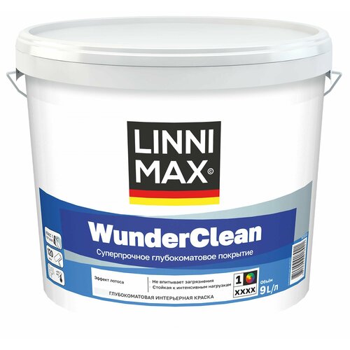 Краска водно-дисперсионная акриловая LINNIMAX WunderClean База 1 9 л 24290₽