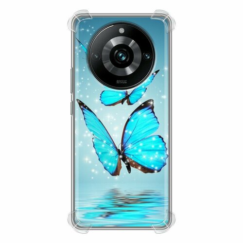 Дизайнерский силиконовый с усиленными углами чехол для Realme 11 Pro+ / Realme 11 Pro Plus Бабочки голубые