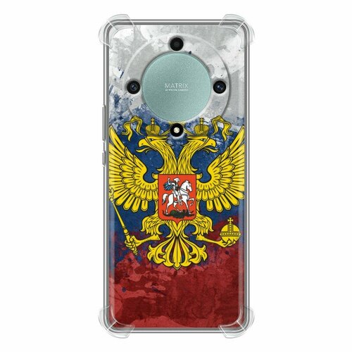 Дизайнерский силиконовый с усиленными углами чехол для Хонор Х9а / Huawei Honor X9a Российский флаг и герб
