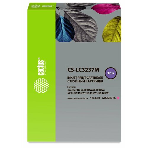 Картридж струйный Cactus CS-LC3237M пурпурный (18.4мл) для Brother HL-J6000DW/J6100DW картридж cactus cs lc3237m hl j6000dw j6100dw для brother пурпурный
