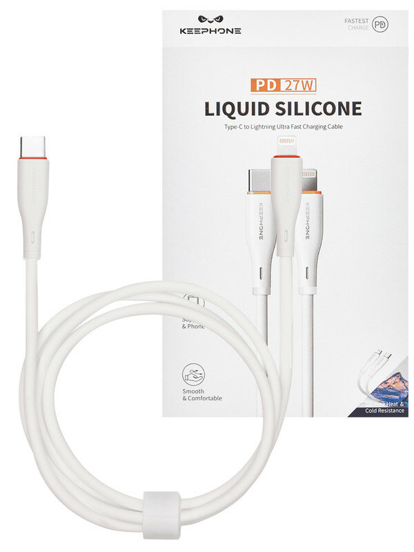 Кабель Type-C to Lightning KEEPHONE NEW быстрая зарядка провод на Зарядное устройство MagSafe Duo Силикон 27W 1м. Белый