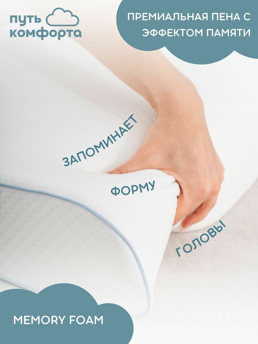 Ортопедическая подушка для сна с эффектом памяти Memory foam "Путь комфорта" 50х30х11/8см с двумя валиками