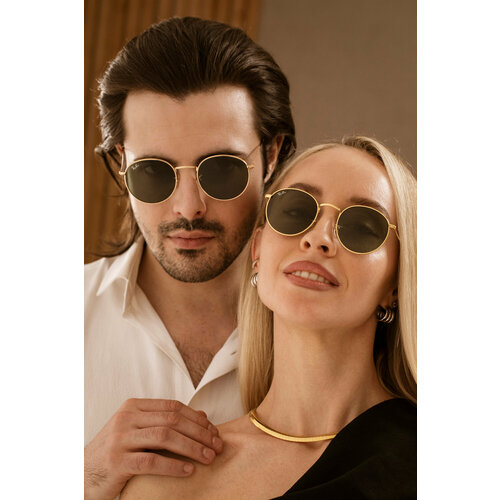 солнцезащитные очки ray ban круглые оправа металл с защитой от уф зеркальные зеленый Солнцезащитные очки Ray-Ban, зеленый