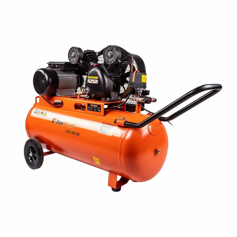 фото Компрессор ременной FoxWeld AERO 380/100 (2,2 кВт/220 В/100л/8 bar/380 л. мин)