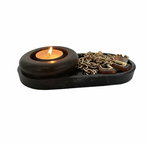 Набор подсвечник на подставке из искусственного камня Haifisch черный мрамор 899₽